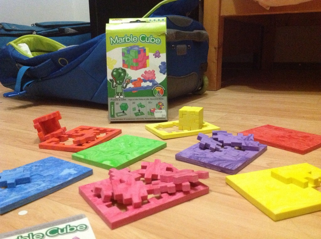 Tessa's 3D cube puzzle before it was assembled.