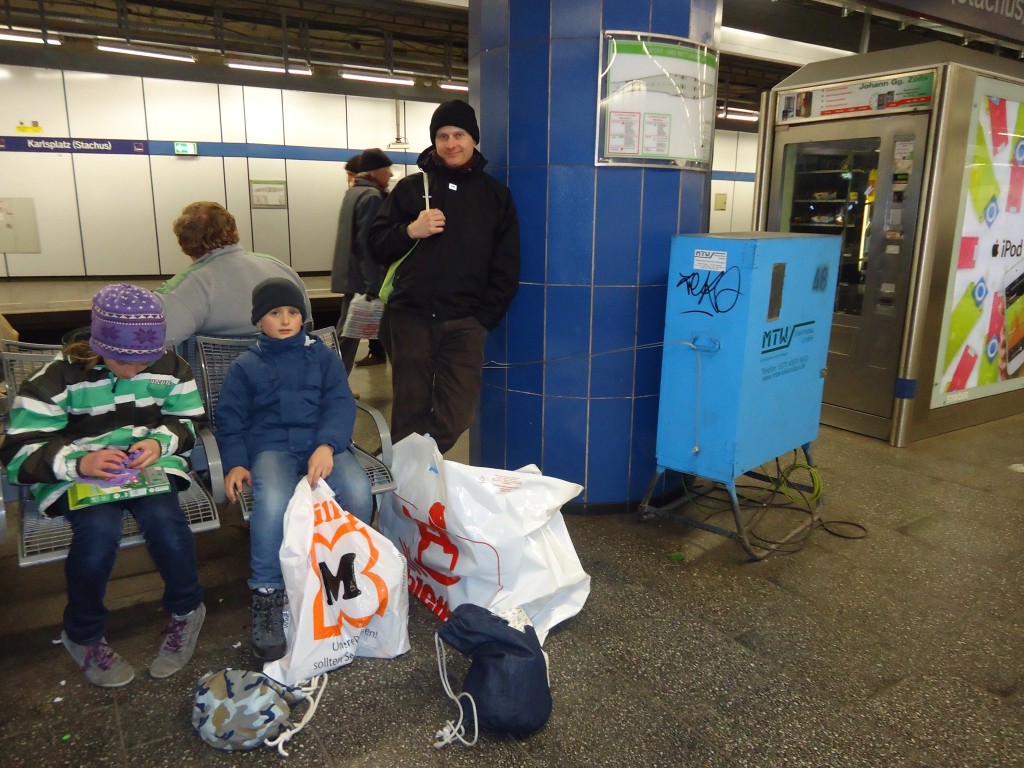 My patient cousin Armin watching over us exhausted shoppers.