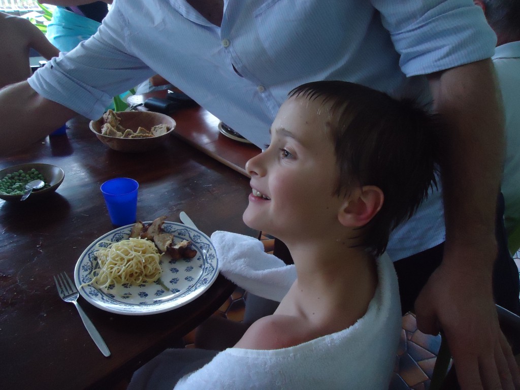 You give the boy pasta and he is happy.