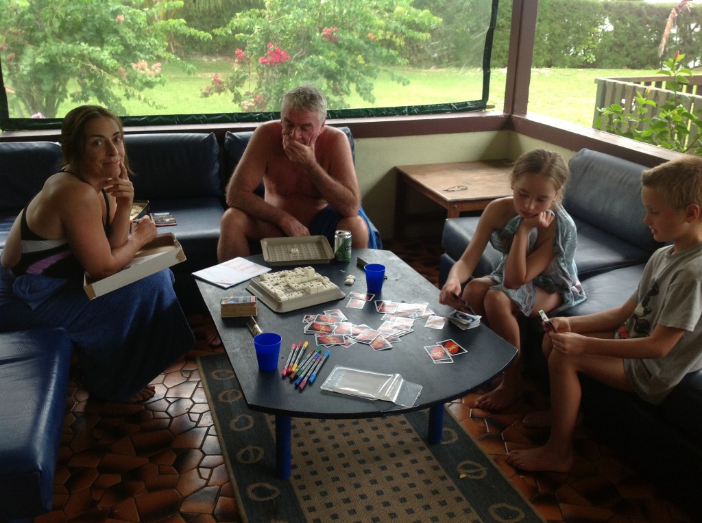 Malcolm looking baffled at the clever move his daughter Kylie has just made in their competitive game.  Tessa and Nick playing...you guessed it 'Uno'.