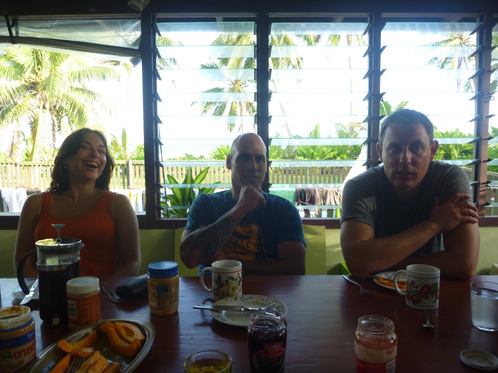 Bonnie, Chris and Lawrence having breakfast after their early start.