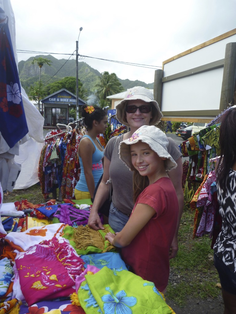 Tessa and I looking at some of the 'pareos'.
